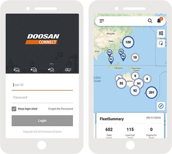 두산인프라코어의 텔레매틱스 서비스 'DoosanCONNECT™' 모바일 앱